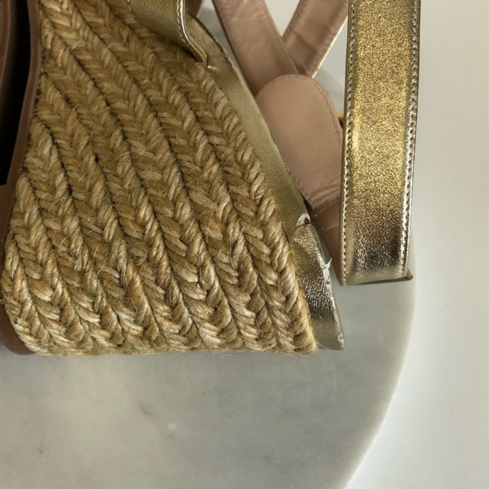 Stuart Weitzman Zuzu Metallic Gold Espadrille Platform Wedge Sandals Size 8 - Picture 10 of 16